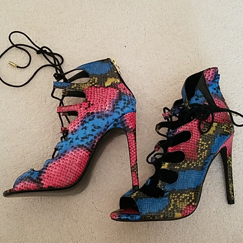 Steve Madden Multicolored Snake Skin Lace-Up Heels